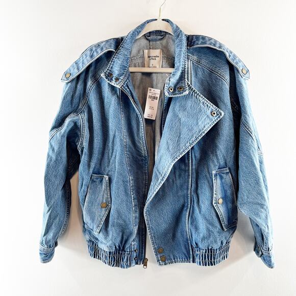 Abercrombie Relaxed Denim Bomber Jacket Medium Wash Blue Small - Picture 4 of 8